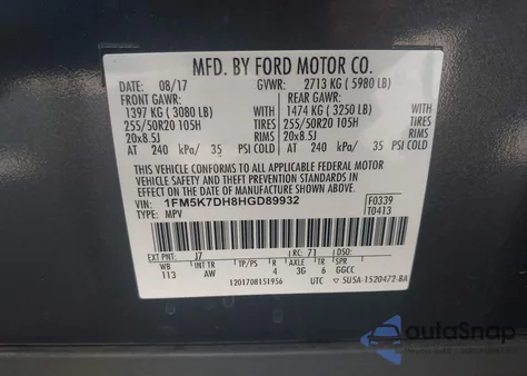 2017 Ford Explorer Xlt from USA, damaged, VIN 1FM5K7DH8HGD89932